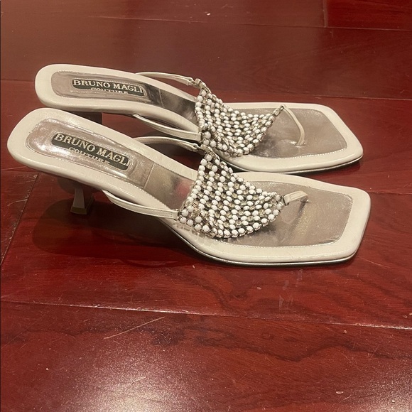 Vintage Bruno Magli White Beaded Sandal Heels